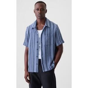 NWT GAP Thick Textured Distant Blue Stripe Woven Short SLV‎ Button Up Shirt XS